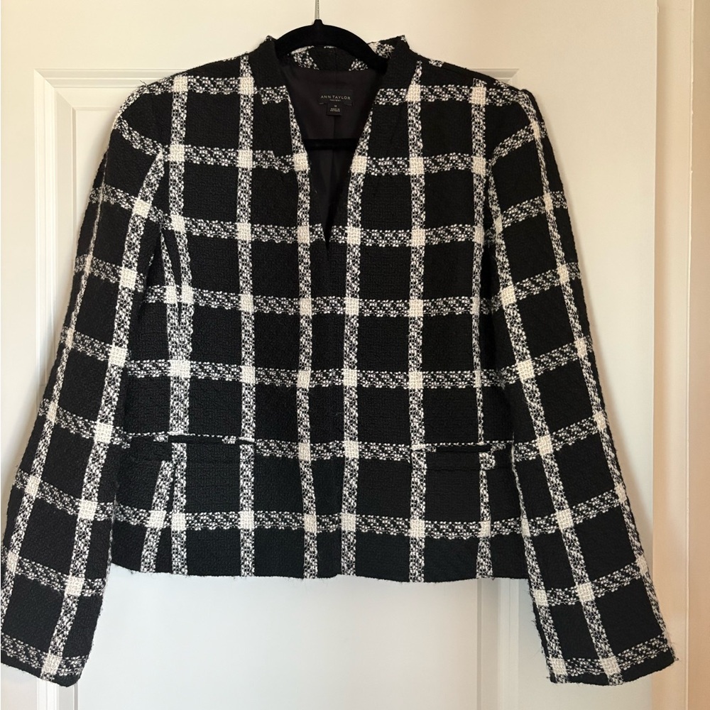 Ann Taylor Black and White Windowpane Blazer